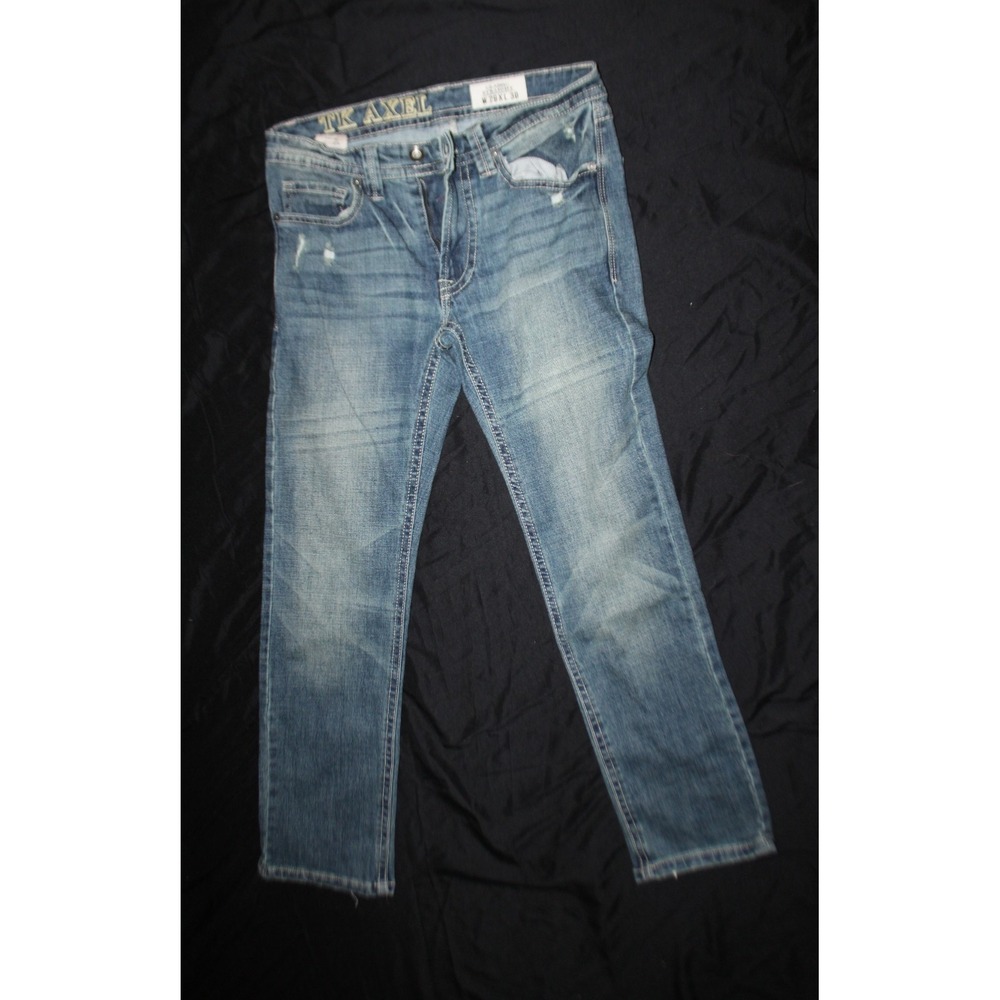 TK Axel Jeans Mens 29x30 Blue classic straight Cut Stretch Dark Wash Embroidered